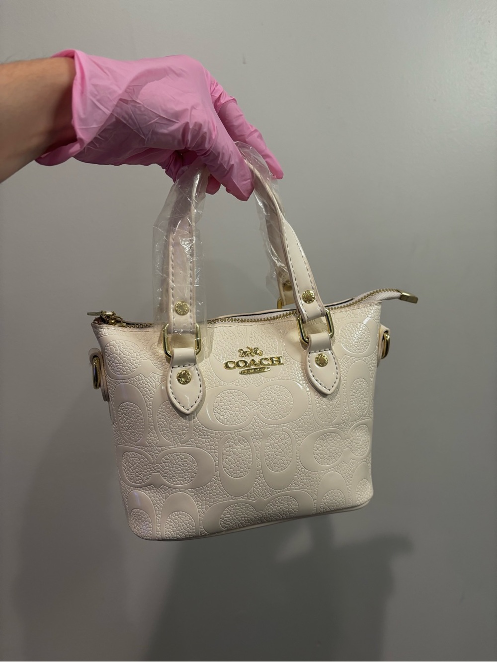Coach Cream Patent Leather Mini Satchel with Gold Hardware